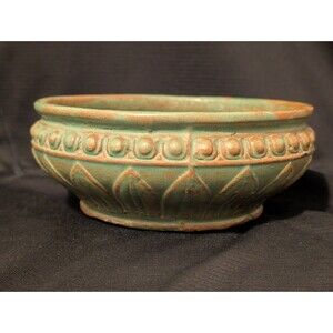 Antique Peters & Reed? Pottery Pereco Ware Green Japanese Garden Dish 6.25" Wide